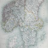 Antique Map of Sweden circa 1869 Keith Johnston Royal Atlas Hand coloured map
