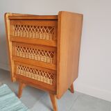 Chiffonnier bois et rotin restauré