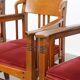 Ensemble de 4 chaises de salle à manger Art Nouveau / Jugendstil avec revêtement rouge