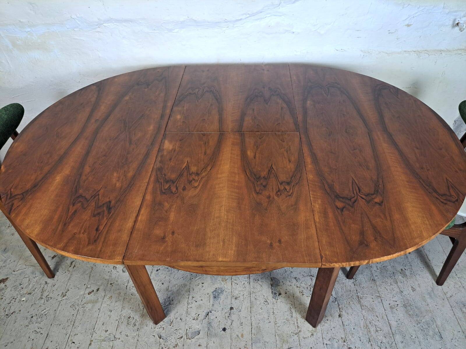 Table ronde extensible Art déco des années 1950, rénovée