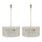 Kalmar Vienne Deux Suspensions Tambour En Laiton Et Verre, Milieu Du Siècle, Années 1960