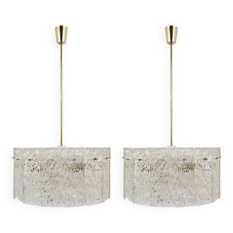 Kalmar Vienna Two Drum Suspensions in Brass and Glass, Mid-Century, 1960s