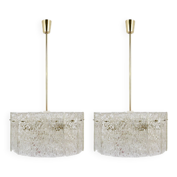 Kalmar Vienne Deux Suspensions Tambour En Laiton Et Verre, Milieu Du Siècle, Années 1960