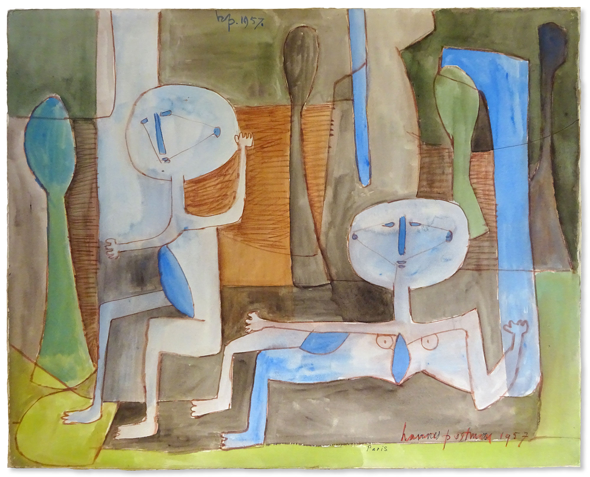 Peinture vintage de style cubiste hollandais, 1957