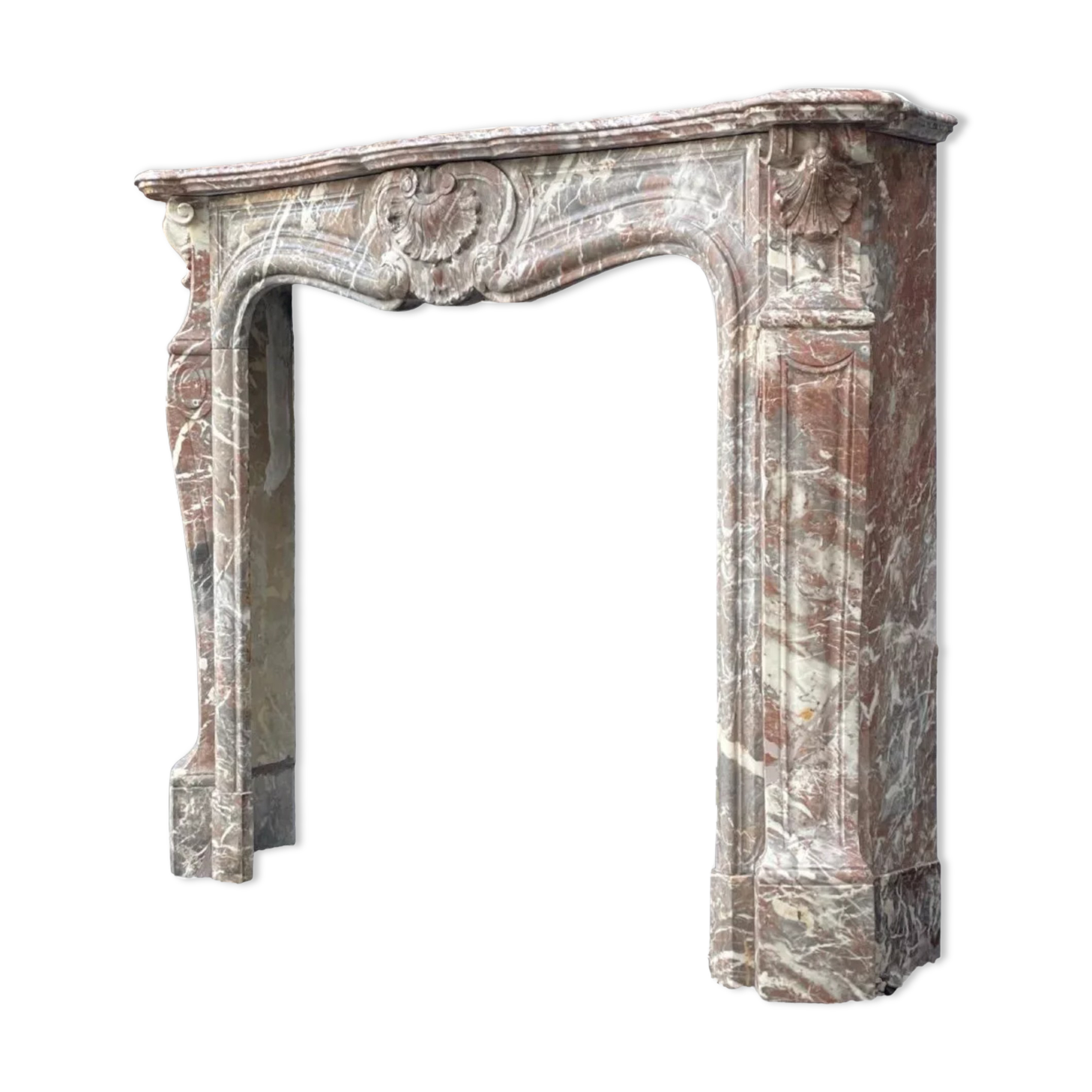 Louis XV style fireplace in grey marble from the Ardennes circa 1880