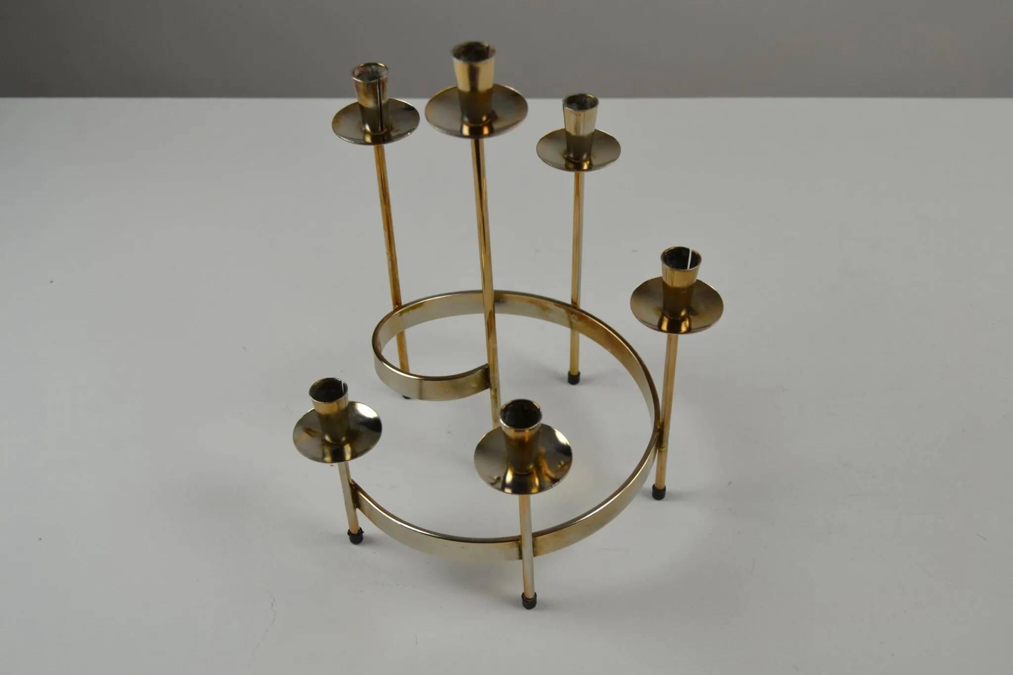 Set of Brass “Swirl” and “Spiral” Candle Holders by Gunnar Ander for Ystad-Metall, Sweden, 1960s