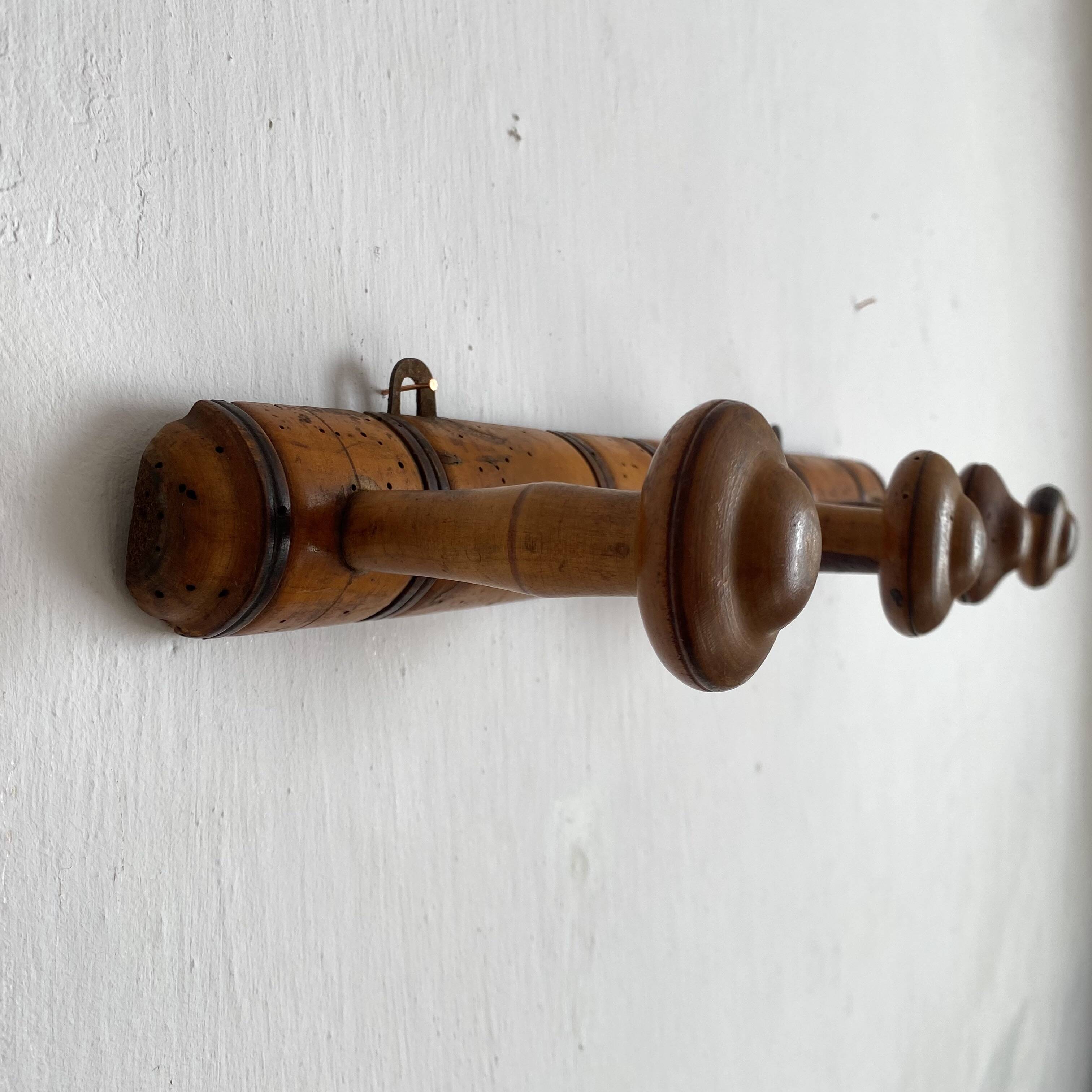 Antique turned wood wall coat rack
