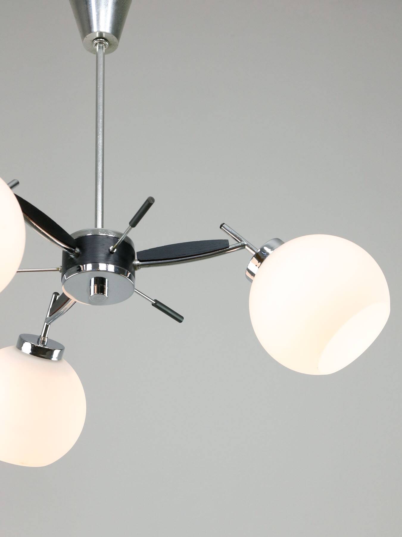 Space Age Italian Chrome and Opaline Chandelier, 1970s