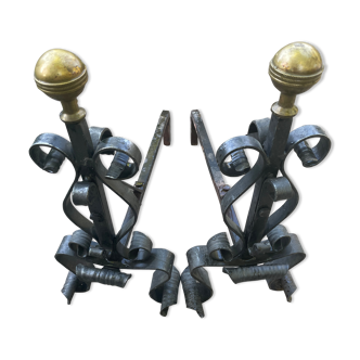 Pair of wrought iron chenets