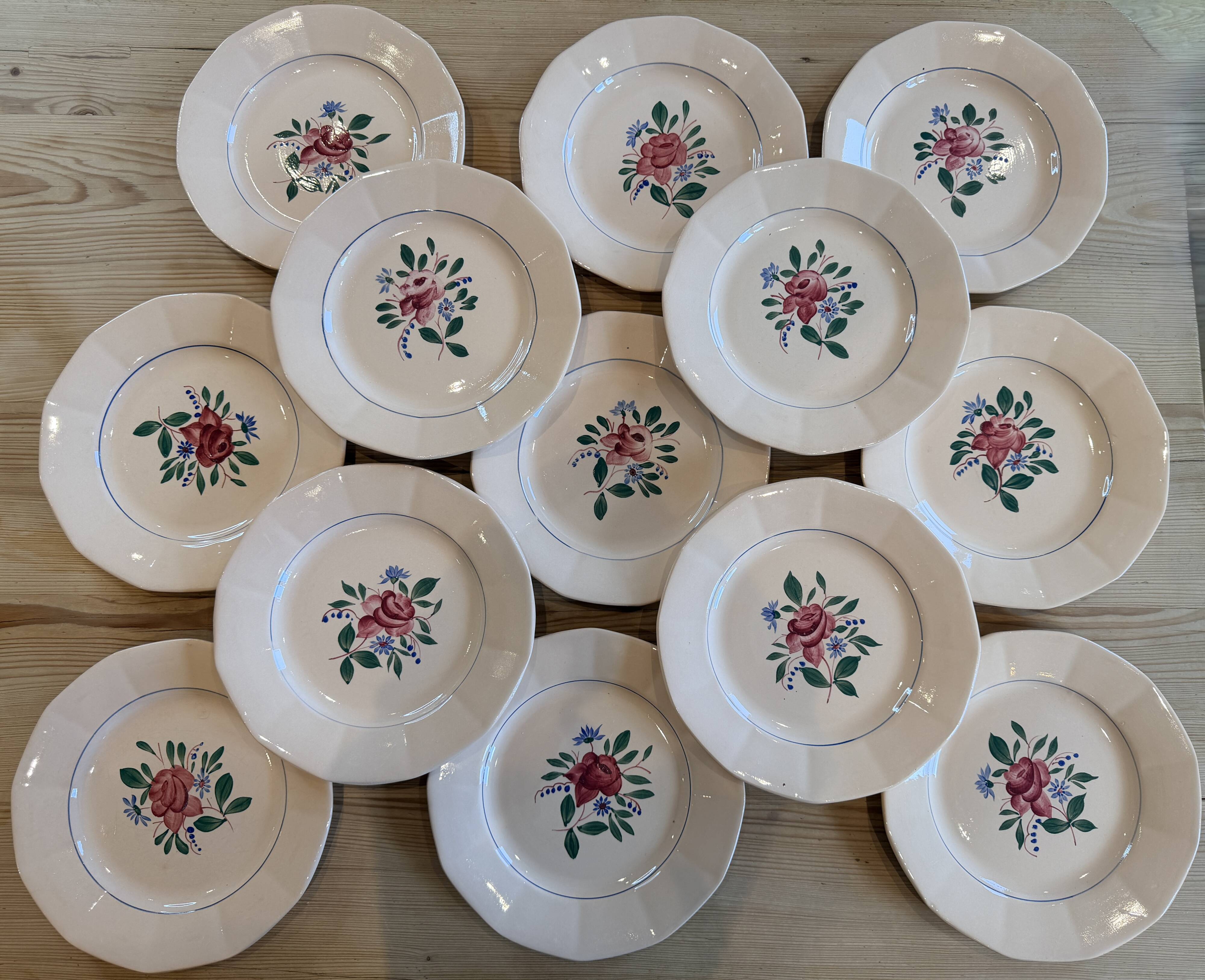 Set of 13 flat plates - hand-painted - Sarreguemines