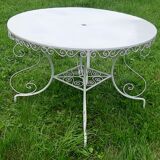Garden furniture tin forge blanc 1 table and 2 armchairs
