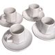 Set of 4 white porcelain cups from Apilco + saucers