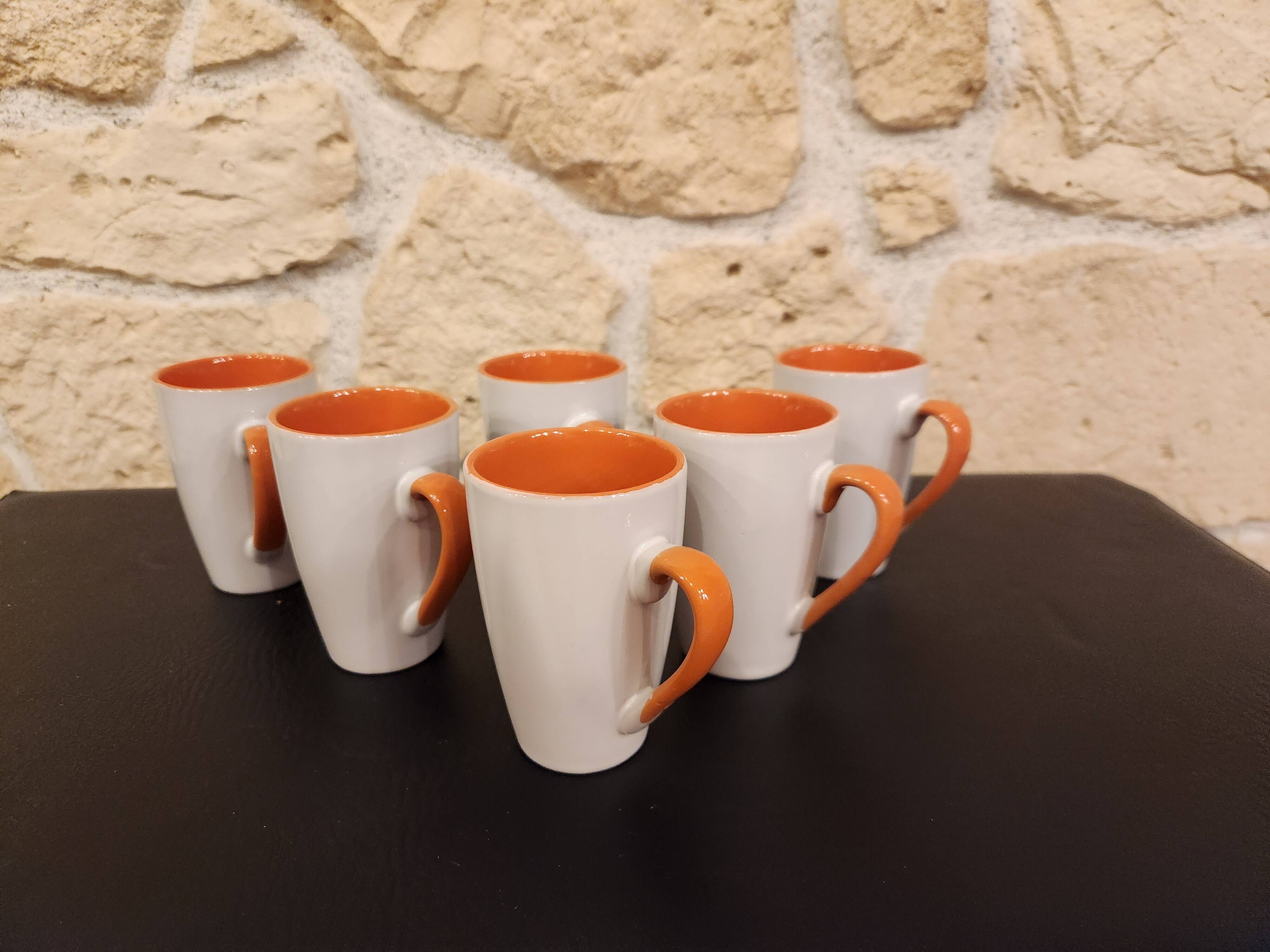 Set of 6 orange and white cups – 10 cl – perfect condition