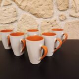 Set of 6 orange and white cups – 10 cl – perfect condition