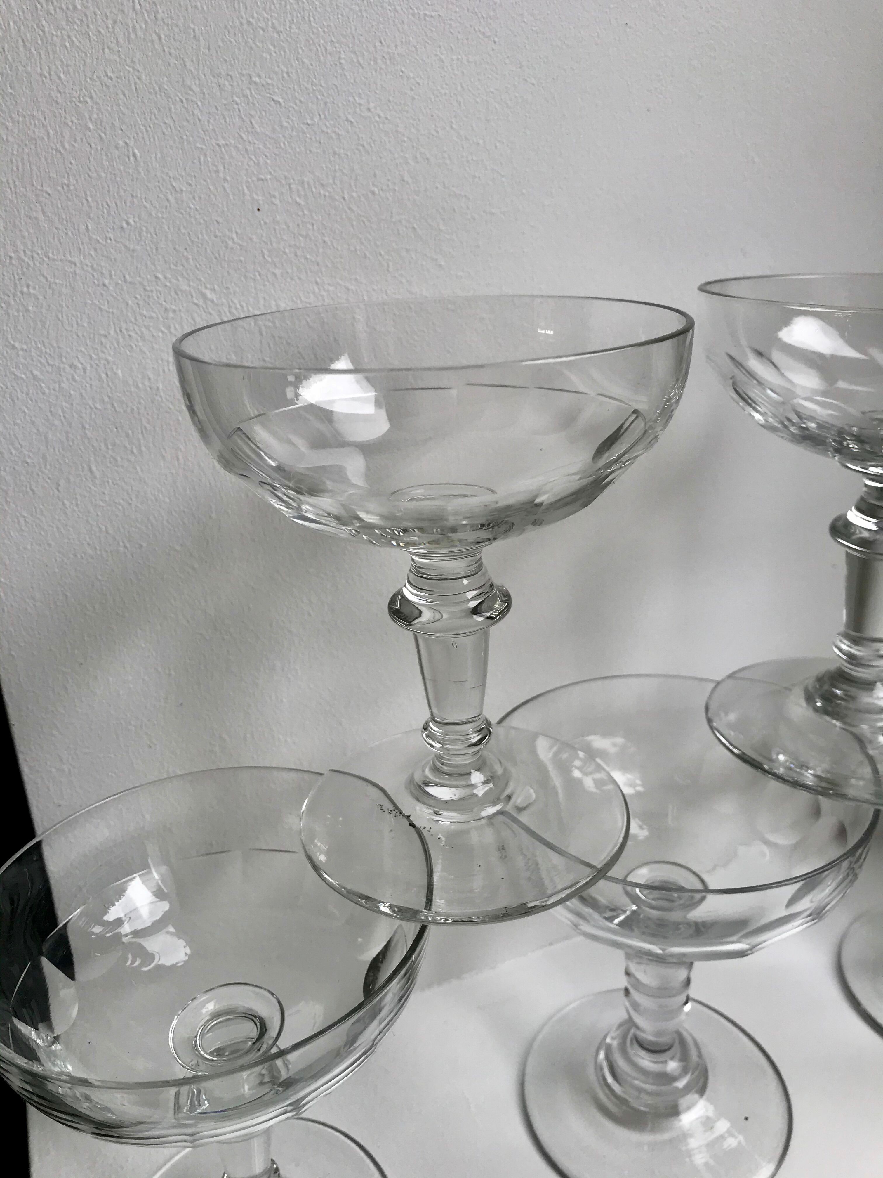 Set of 5 large crystal champagne glasses 30s-40s
