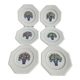 Longwy Service of 6 Octagonal Plates, 1927–1928, Art Deco, stamped