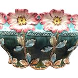 Antique, jardinière en barbotine, Art Nouveau, faïencerie DE BRUYN, signé