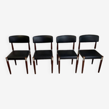Suite de 4 chaises vintage en bois et skaï noir