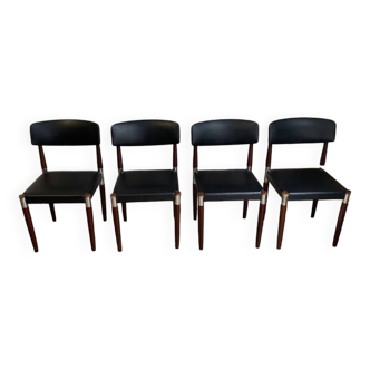 Set of 4 vintage wooden chairs and black skai