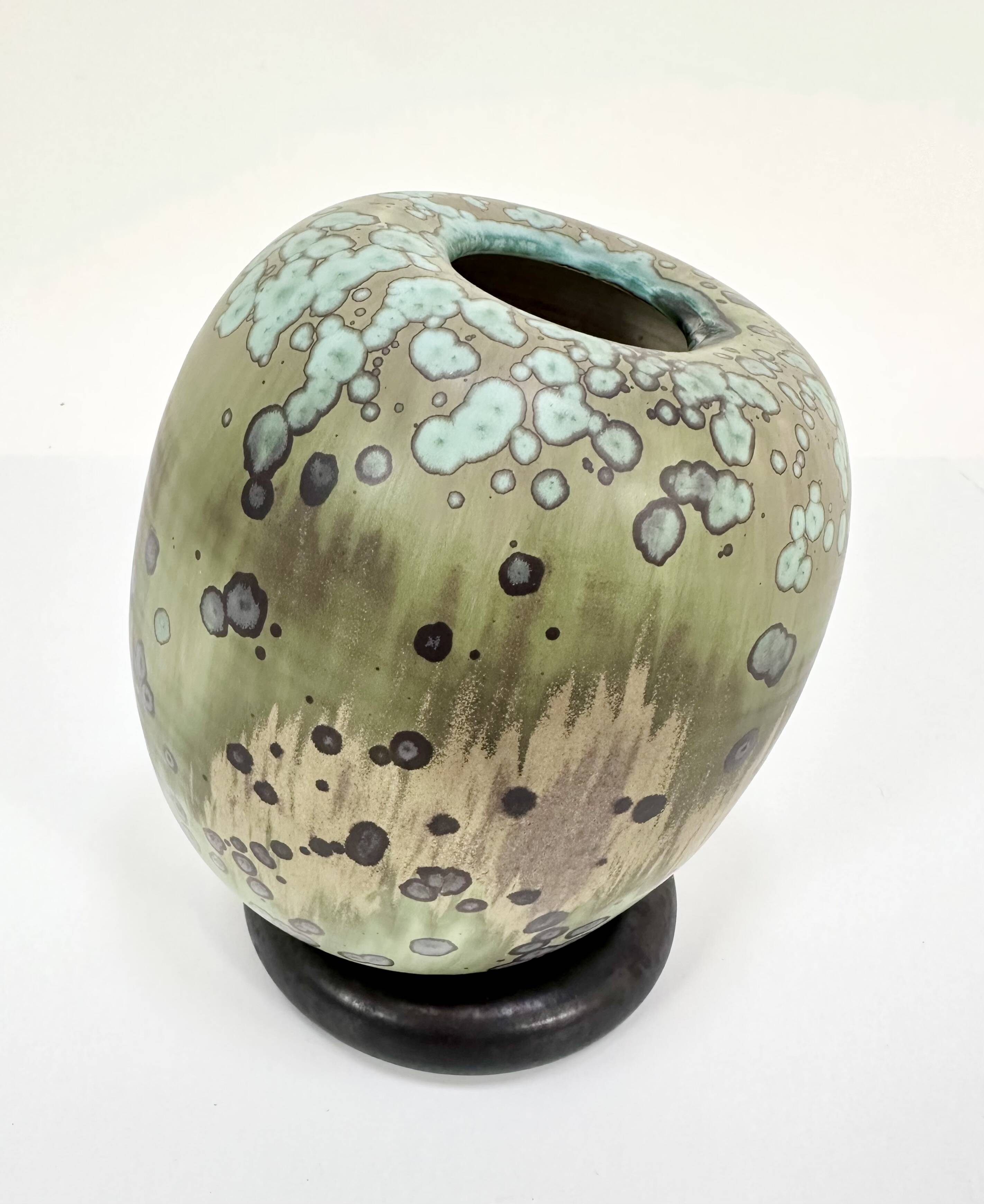 Glazed ceramic art vase with standing ceramic ring by Hanne Wydra-Jantz, Germany 1980