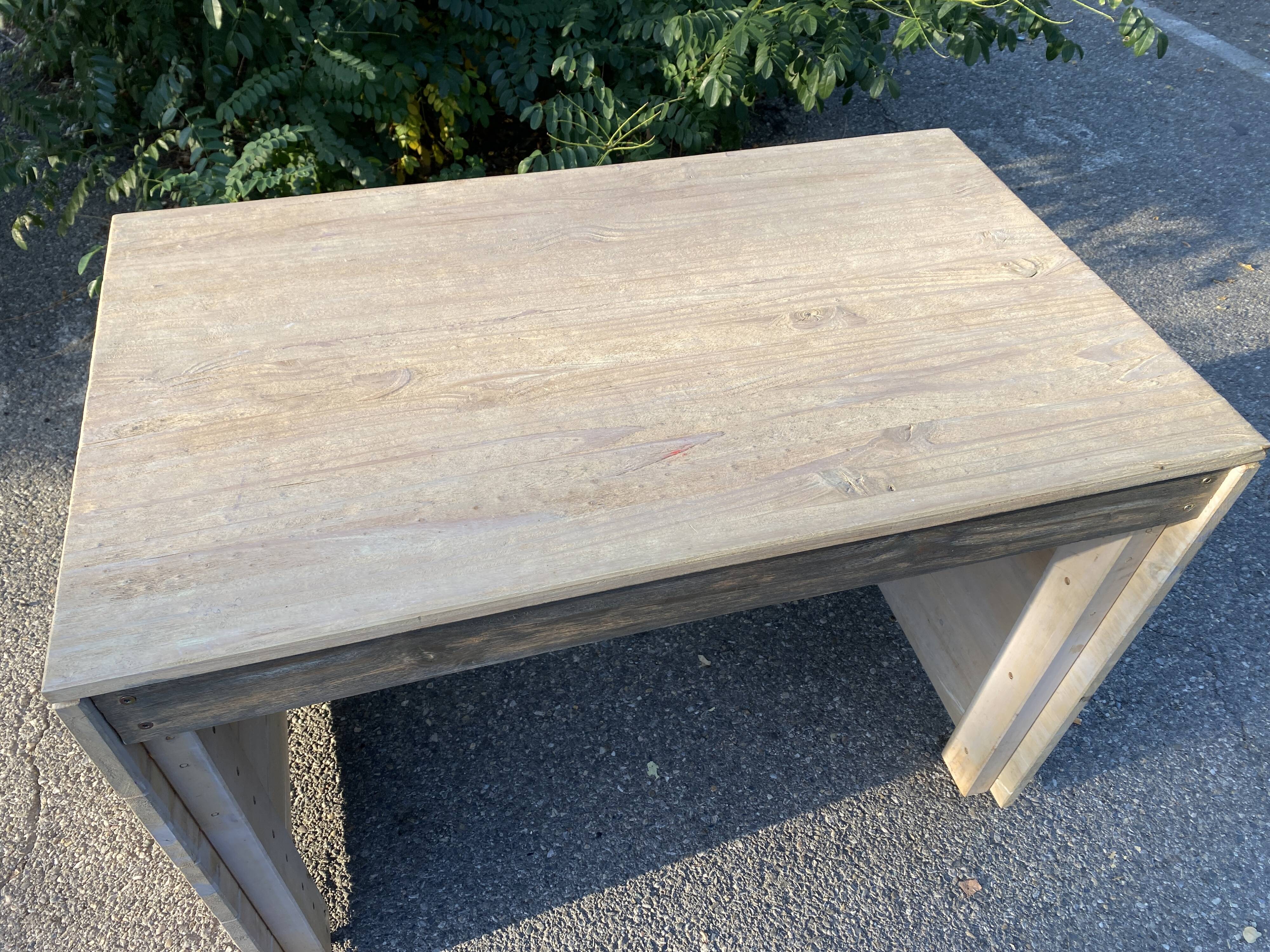Desk in cream and blue patinated pine