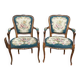 Pair of hand-embroidered armchairs. Walnut.