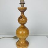 Turned wood lamp and vintage wool lampshade