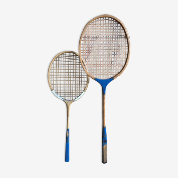 Duo of 2 old wooden badminton rackets