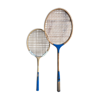 Duo of 2 old wooden badminton rackets