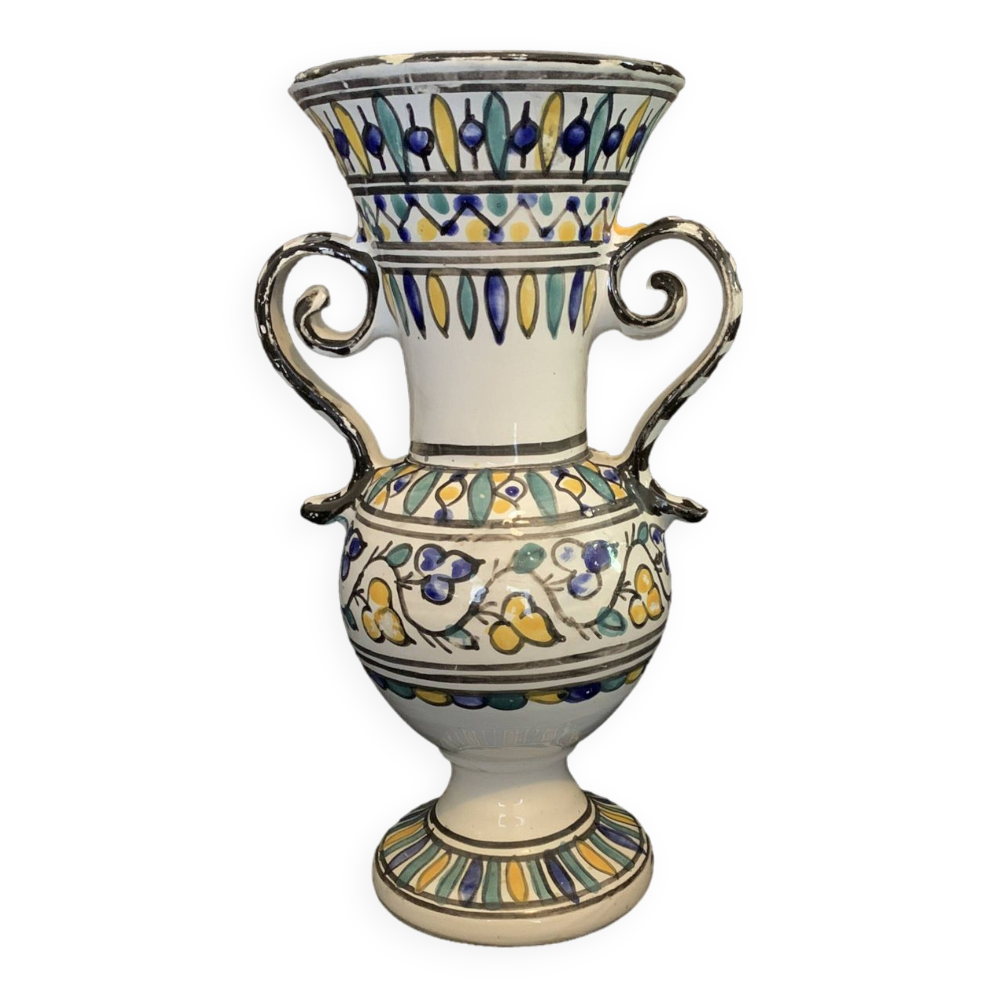 Vase Morocco amphora 28.5cm ceramic hand painted Moroccan art vintage old
