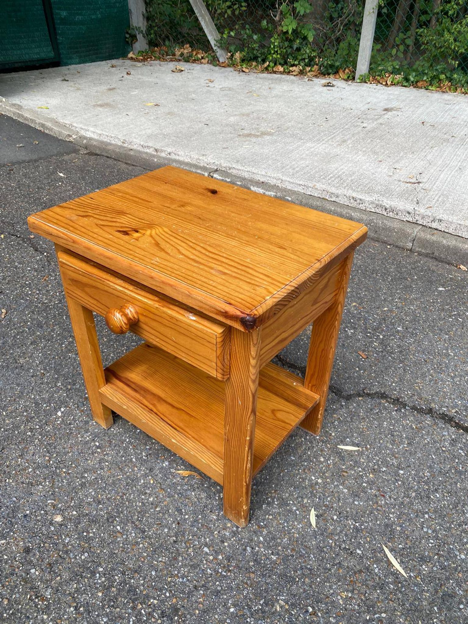 Solid pine bedside table with drawer 1990