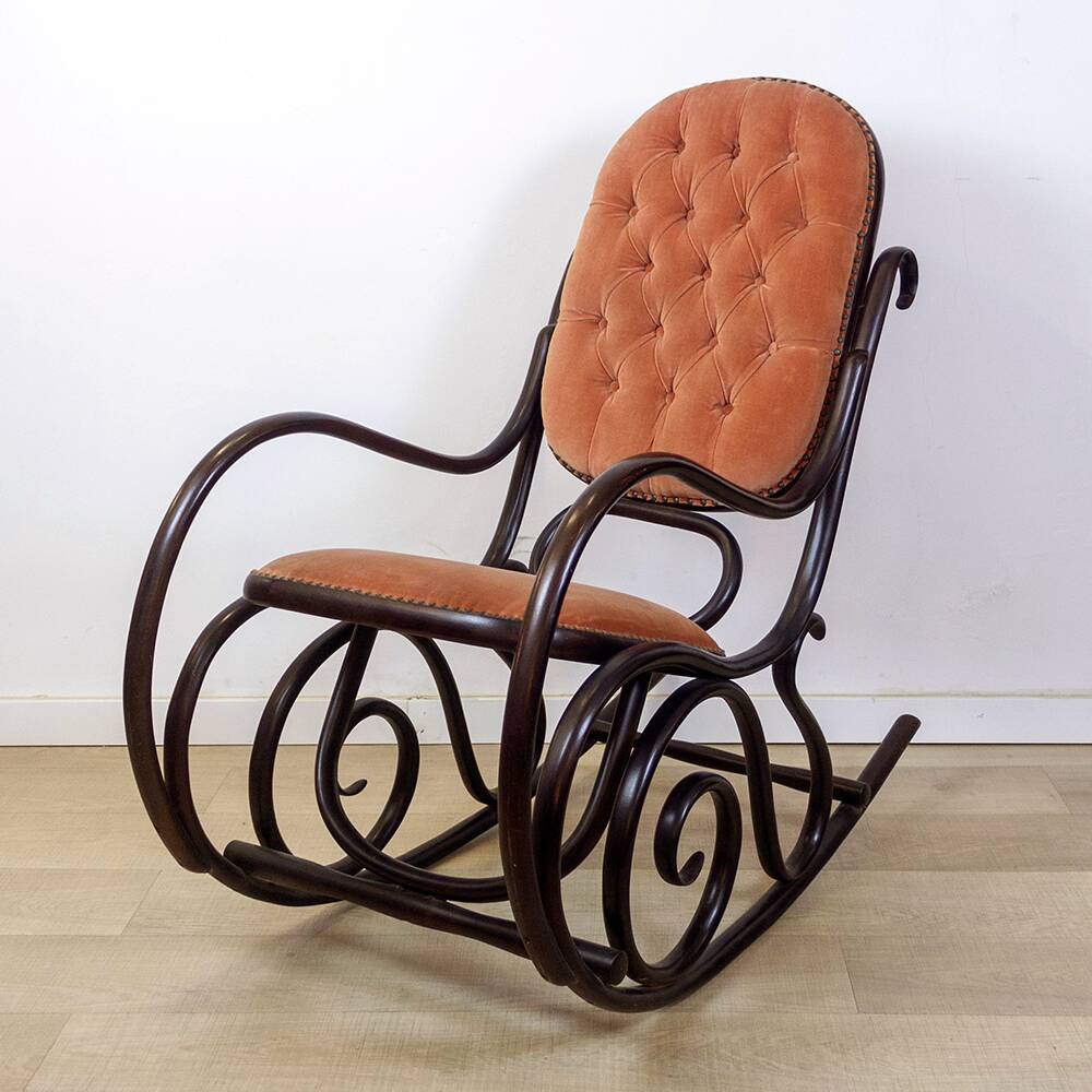 Bentwood pink capitonnée upholstered rocking chair for gasisa, spain, 1960's