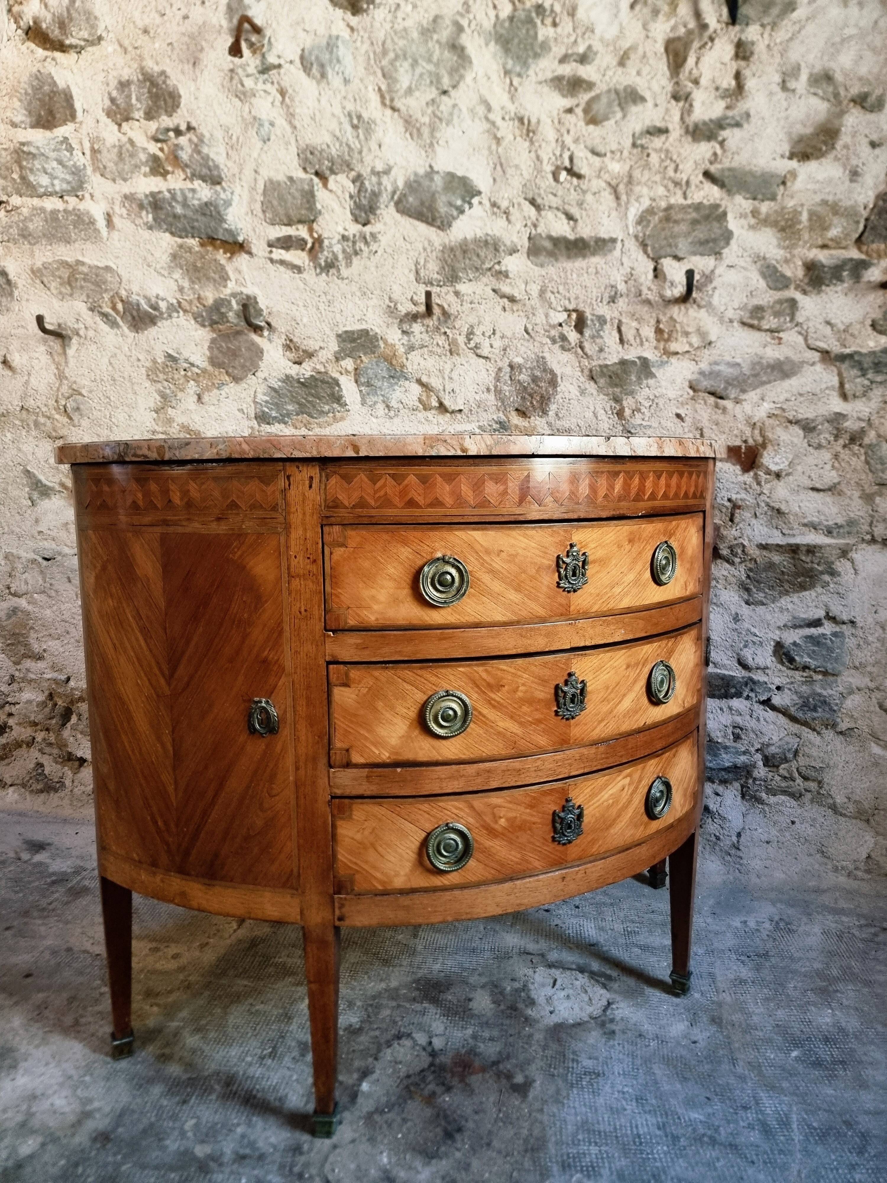 French antique demi-lune commode – Louis XVI with marble top