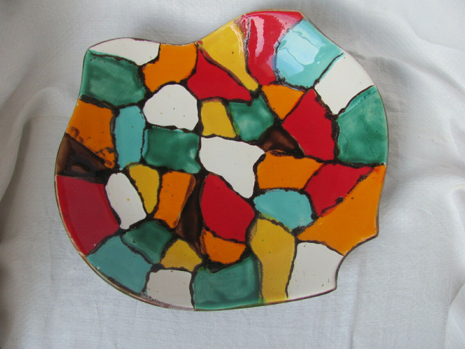 Ceramic dish - vintage - Harlequin colors