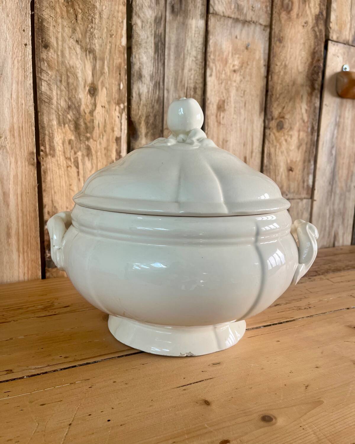 White iron earth soup tureen Sarreguemines