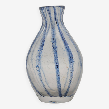 Murano Glass Vase with Blue Stripes attributed to Barovier & Toso