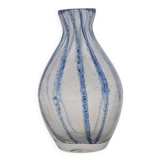 Vase en Verre de Murano à Rayures Bleues attribué à Barovier & Toso