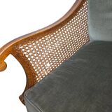 Regency style bergère armchair in wood, fabric and cane