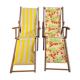 Chilean duo vintage wooden deckchairs with footrest