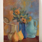 Still life with pears, oil on canvas signed Marina Gawlet.