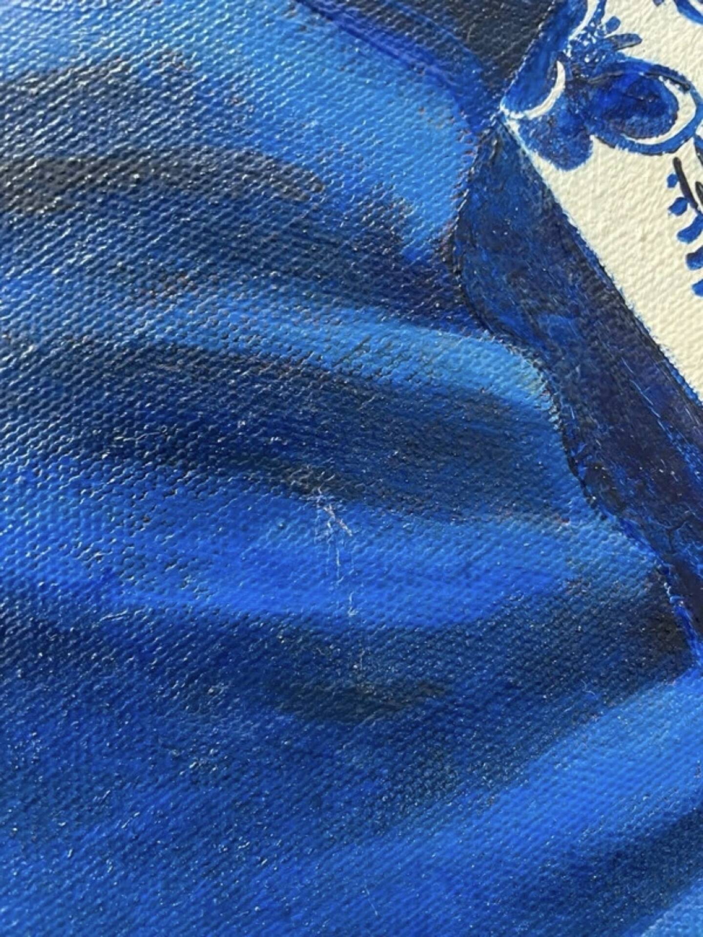 Peinture sur toile Lys et drapé bleu