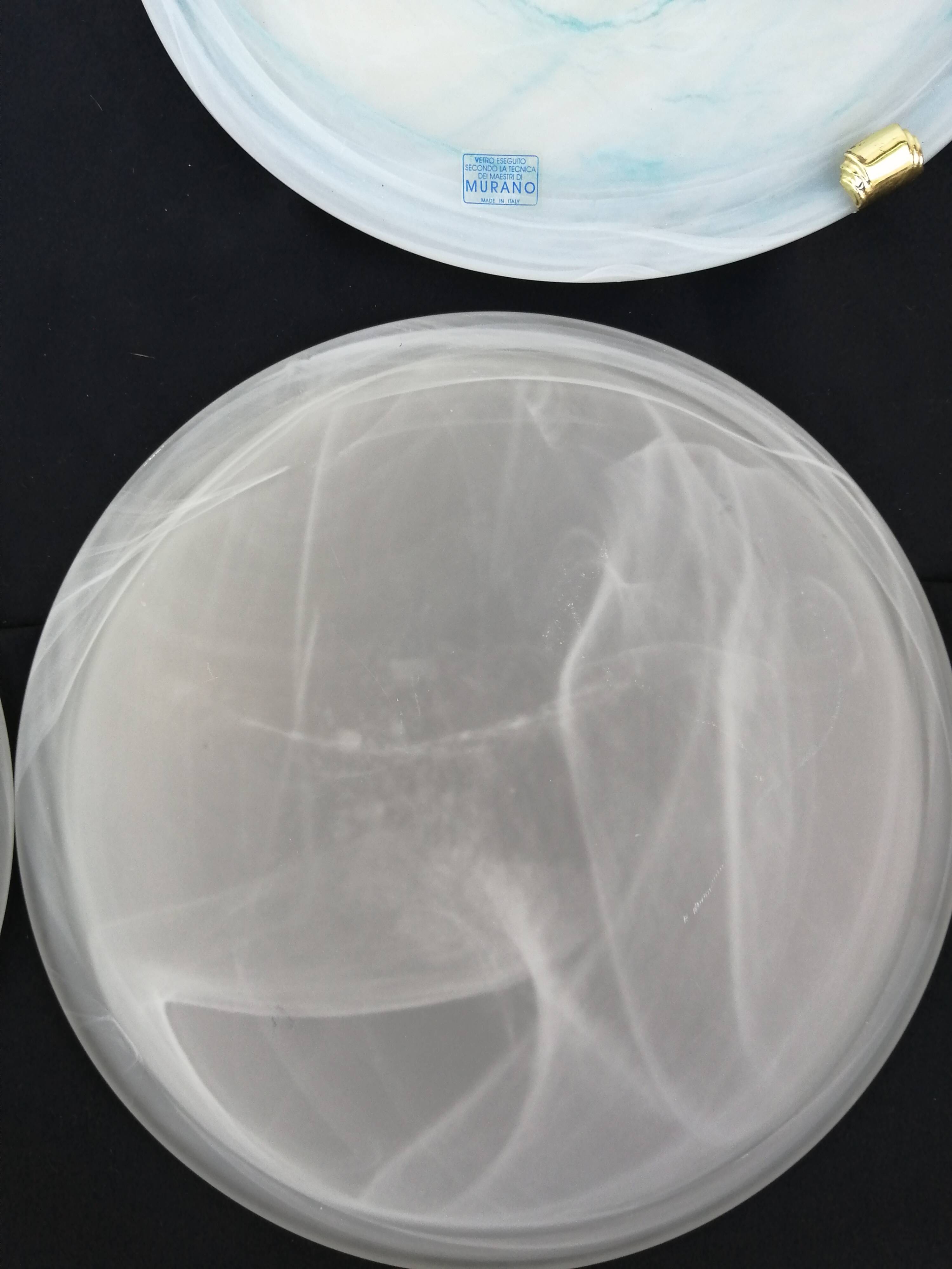 Pair of vintage blue and white Murano glass ceiling lights 1980