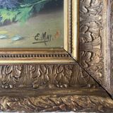 Nineteenth century painting HSP "Jetty of flowers" signed E. May + frame