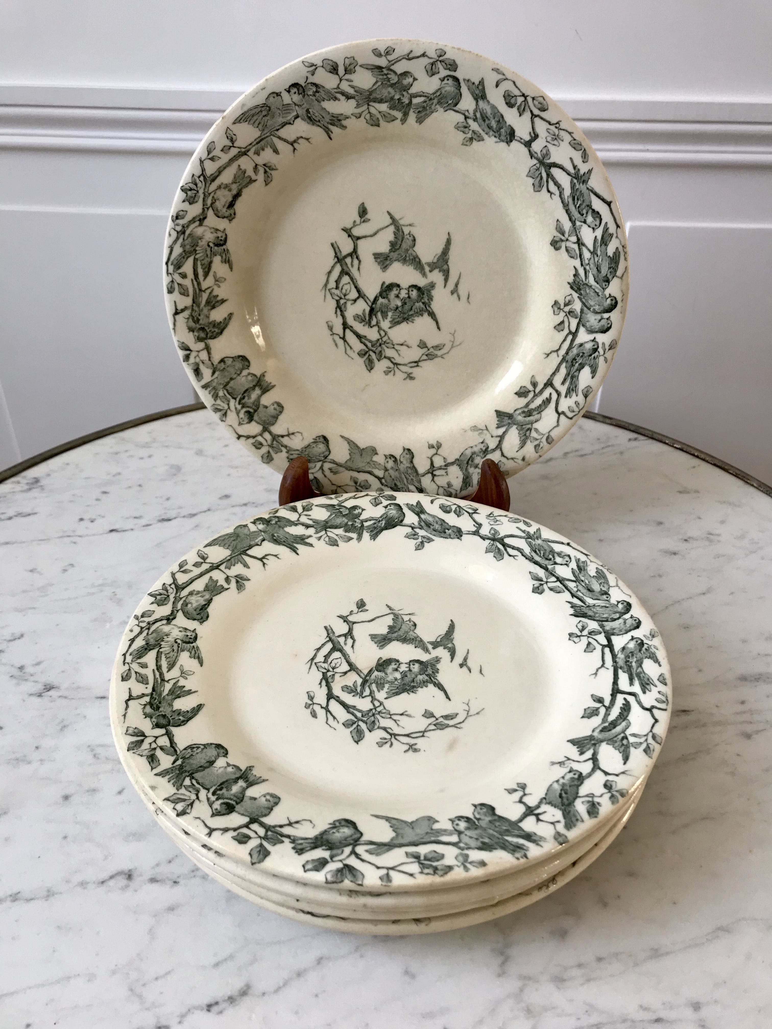 Set of 6 dessert plates Terre de Fer Gien model "Laviary" late nineteenth