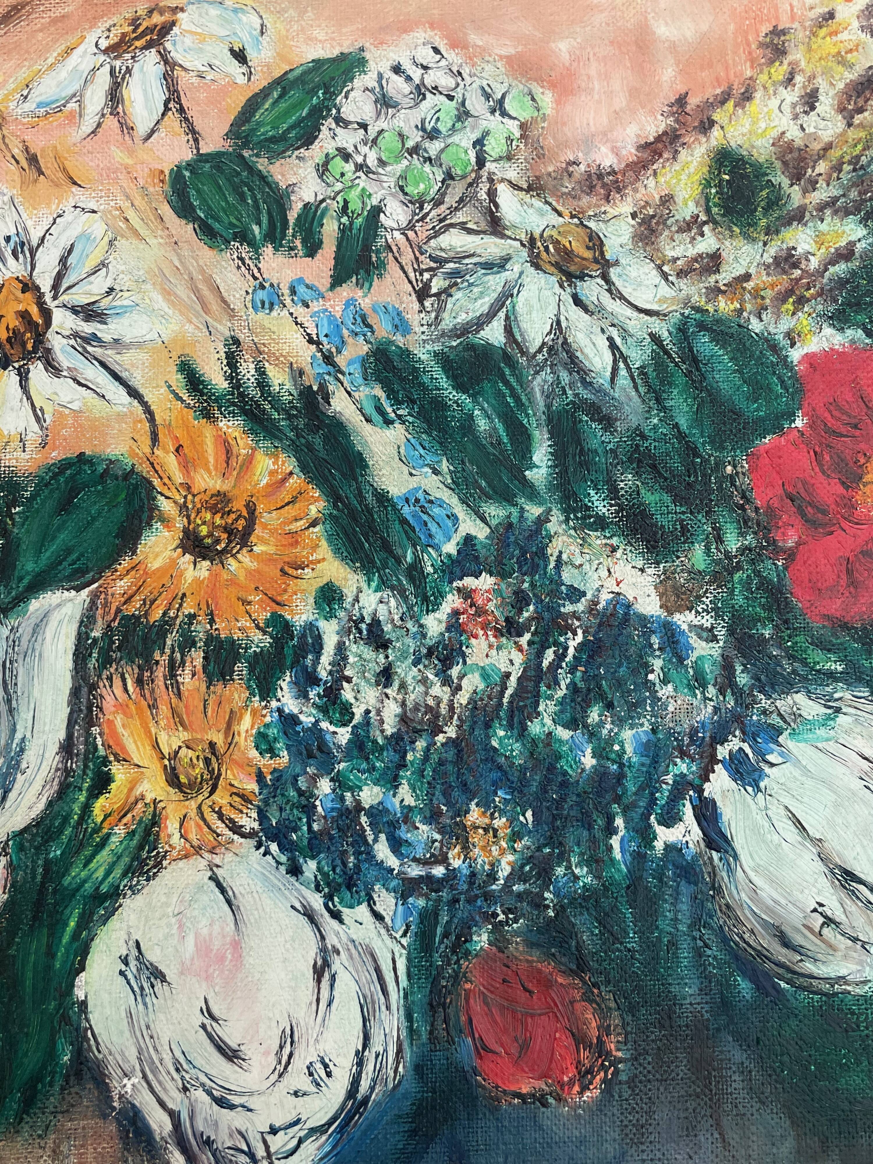 Table painting old still life with flowers