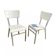 Pair of chairs in patinated white wood and metal structure