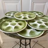 Set of 9 plates of green oysters moulin des loups 50s