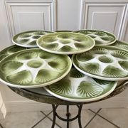 Set of 9 plates of green oysters moulin des loups 50s