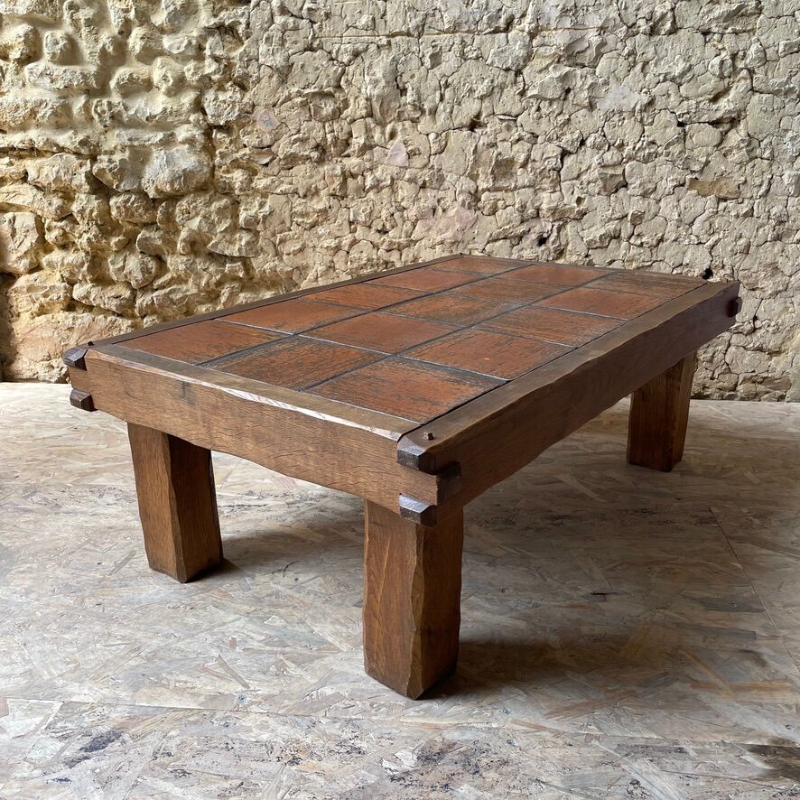 Brutalist solid oak coffee table