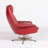 1960’s/70’s Bramin swivel lounge armchair in patinated red brown leather on five star steel leg, loo